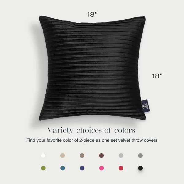 Phantoscope Pack of 2 Velvet Decorative Throw Pillow Covers  Crushed Velvet Handmade Pleated Design  Soft Solid Square Pillow Case for Couch Bed and Chair Beige 18 x 18 inches 45 x 45 cmBlack