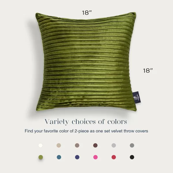 Phantoscope Pack of 2 Velvet Decorative Throw Pillow Covers  Crushed Velvet Handmade Pleated Design  Soft Solid Square Pillow Case for Couch Bed and Chair Beige 18 x 18 inches 45 x 45 cmGreen