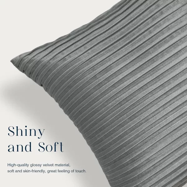 Phantoscope Pack of 2 Velvet Decorative Throw Pillow Covers  Crushed Velvet Handmade Pleated Design  Soft Solid Square Pillow Case for Couch Bed and Chair Beige 18 x 18 inches 45 x 45 cmGray
