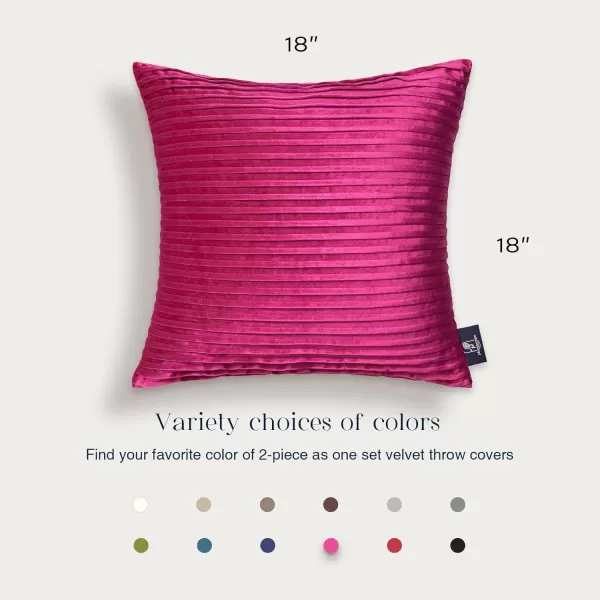 Phantoscope Pack of 2 Velvet Decorative Throw Pillow Covers  Crushed Velvet Handmade Pleated Design  Soft Solid Square Pillow Case for Couch Bed and Chair Beige 18 x 18 inches 45 x 45 cmHot Pink