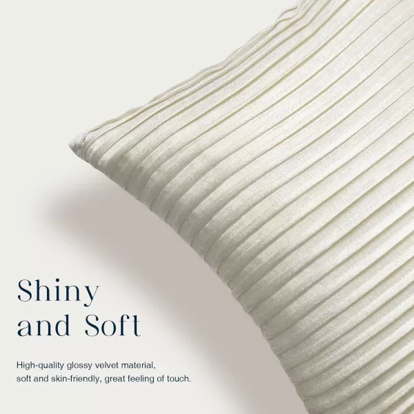 Phantoscope Pack of 2 Velvet Decorative Throw Pillow Covers  Crushed Velvet Handmade Pleated Design  Soft Solid Square Pillow Case for Couch Bed and Chair Beige 18 x 18 inches 45 x 45 cmOff White