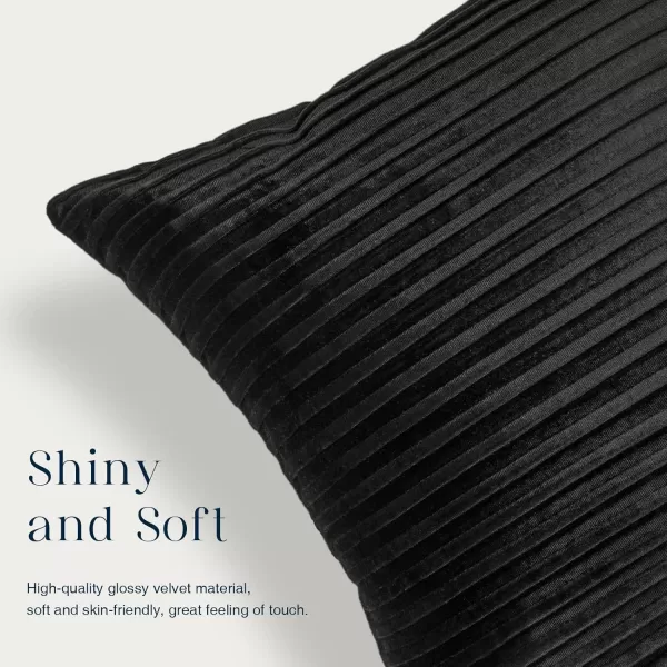 Phantoscope Pack of 2 Velvet Decorative Throw Pillow Covers  Crushed Velvet Handmade Pleated Design  Soft Solid Square Pillow Case for Couch Bed and Chair Beige 18 x 18 inches 45 x 45 cmBlack