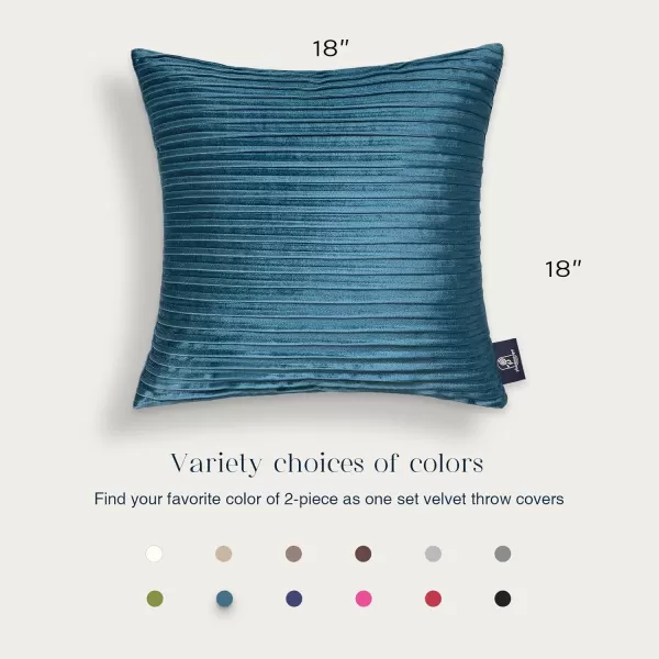 Phantoscope Pack of 2 Velvet Decorative Throw Pillow Covers  Crushed Velvet Handmade Pleated Design  Soft Solid Square Pillow Case for Couch Bed and Chair Beige 18 x 18 inches 45 x 45 cmLake Blue