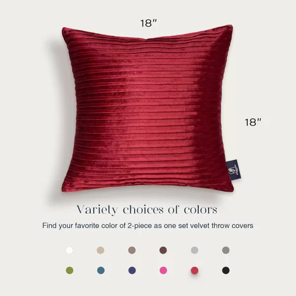 Phantoscope Pack of 2 Velvet Decorative Throw Pillow Covers  Crushed Velvet Handmade Pleated Design  Soft Solid Square Pillow Case for Couch Bed and Chair Beige 18 x 18 inches 45 x 45 cmRed