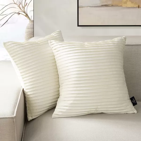 Phantoscope Pack of 2 Velvet Decorative Throw Pillow Covers  Crushed Velvet Handmade Pleated Design  Soft Solid Square Pillow Case for Couch Bed and Chair Beige 18 x 18 inches 45 x 45 cmOff White