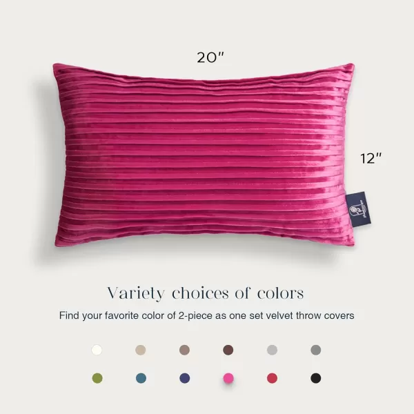 Phantoscope Pack of 2 Velvet Decorative Throw Pillow Covers  Crushed Velvet Handmade Pleated Design  Soft Solid Square Pillow Case for Couch Bed and Chair Beige 18 x 18 inches 45 x 45 cmHot Pink