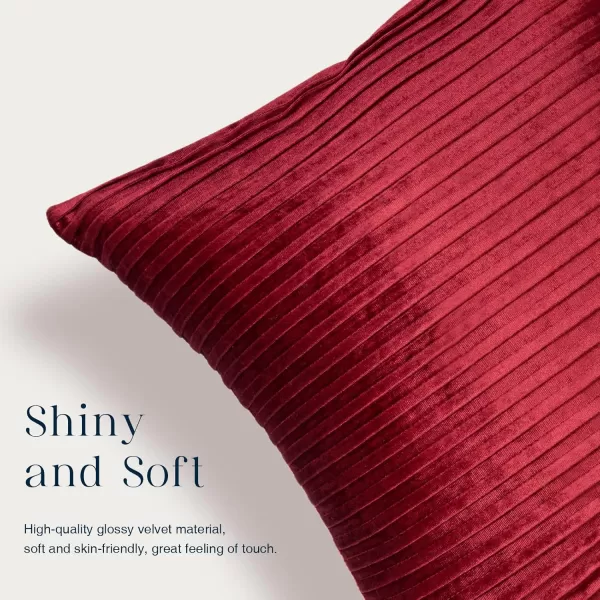 Phantoscope Pack of 2 Velvet Decorative Throw Pillow Covers  Crushed Velvet Handmade Pleated Design  Soft Solid Square Pillow Case for Couch Bed and Chair Beige 18 x 18 inches 45 x 45 cmRed