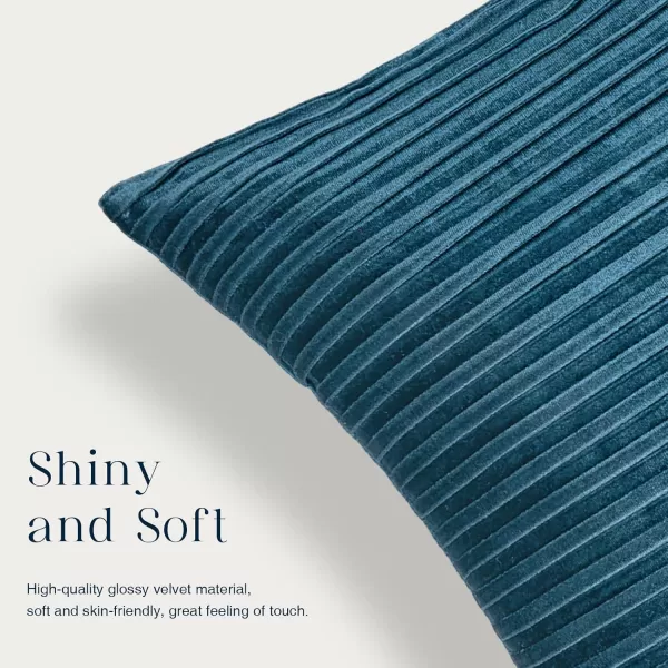 Phantoscope Pack of 2 Velvet Decorative Throw Pillow Covers  Crushed Velvet Handmade Pleated Design  Soft Solid Square Pillow Case for Couch Bed and Chair Beige 18 x 18 inches 45 x 45 cmLake Blue