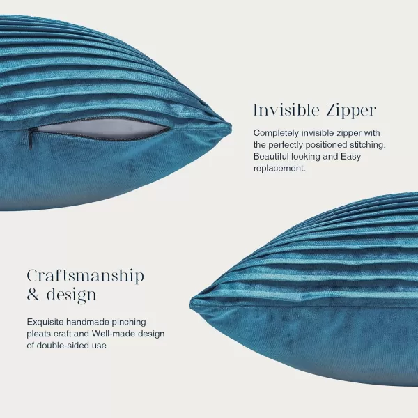 Phantoscope Pack of 2 Velvet Decorative Throw Pillow Covers  Crushed Velvet Handmade Pleated Design  Soft Solid Square Pillow Case for Couch Bed and Chair Beige 18 x 18 inches 45 x 45 cmLake Blue