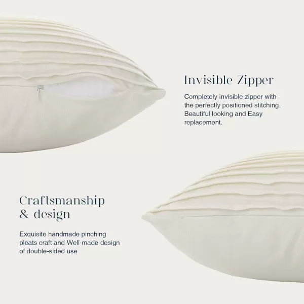 Phantoscope Pack of 2 Velvet Decorative Throw Pillow Covers  Crushed Velvet Handmade Pleated Design  Soft Solid Square Pillow Case for Couch Bed and Chair Beige 18 x 18 inches 45 x 45 cmOff White
