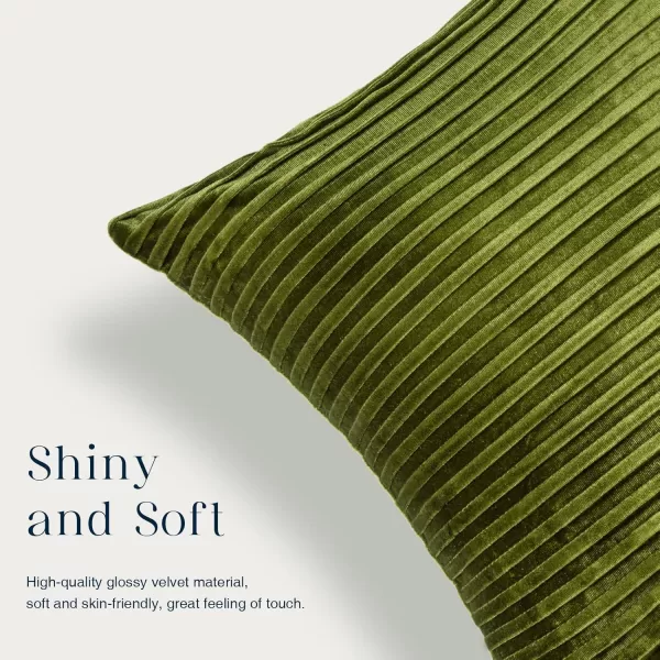 Phantoscope Pack of 2 Velvet Decorative Throw Pillow Covers  Crushed Velvet Handmade Pleated Design  Soft Solid Square Pillow Case for Couch Bed and Chair Beige 18 x 18 inches 45 x 45 cmGreen