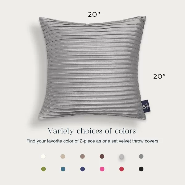 Phantoscope Pack of 2 Velvet Decorative Throw Pillow Covers  Crushed Velvet Handmade Pleated Design  Soft Solid Square Pillow Case for Couch Bed and Chair Beige 18 x 18 inches 45 x 45 cmGray