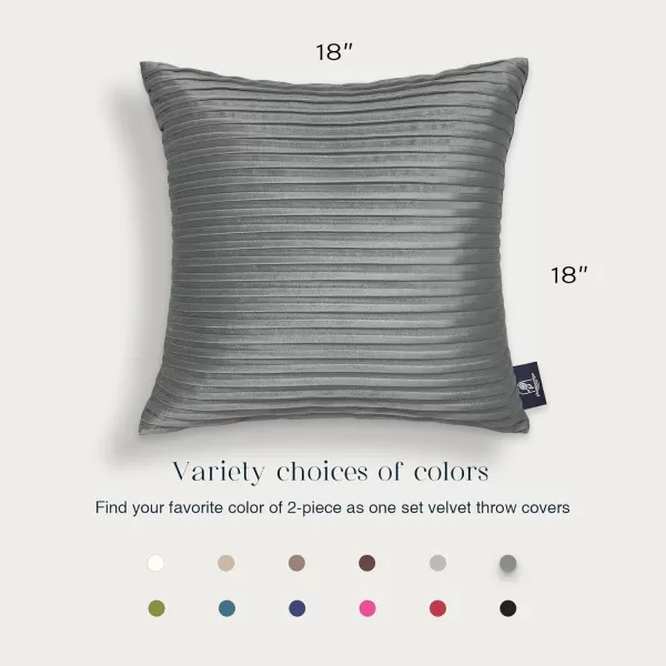 Phantoscope Pack of 2 Velvet Decorative Throw Pillow Covers  Crushed Velvet Handmade Pleated Design  Soft Solid Square Pillow Case for Couch Bed and Chair Beige 18 x 18 inches 45 x 45 cmGray
