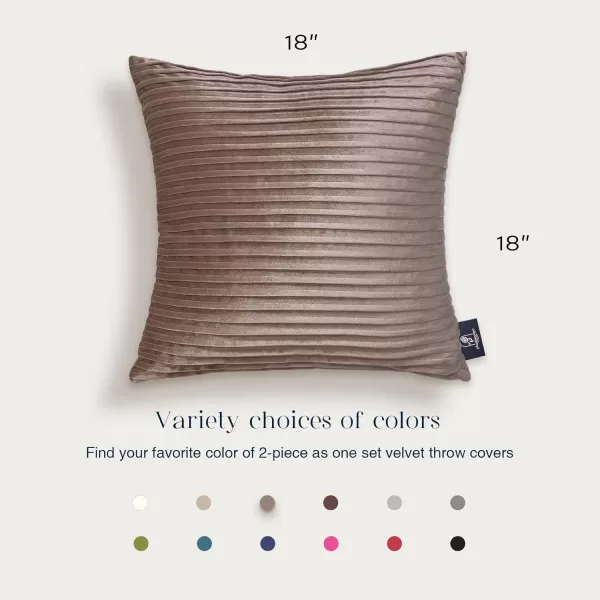 Phantoscope Pack of 2 Velvet Decorative Throw Pillow Covers  Crushed Velvet Handmade Pleated Design  Soft Solid Square Pillow Case for Couch Bed and Chair Beige 18 x 18 inches 45 x 45 cmLight Coffee