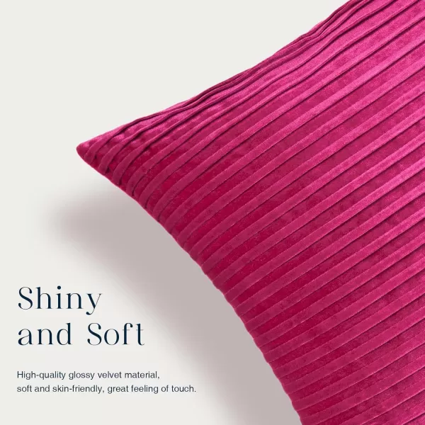 Phantoscope Pack of 2 Velvet Decorative Throw Pillow Covers  Crushed Velvet Handmade Pleated Design  Soft Solid Square Pillow Case for Couch Bed and Chair Beige 18 x 18 inches 45 x 45 cmHot Pink
