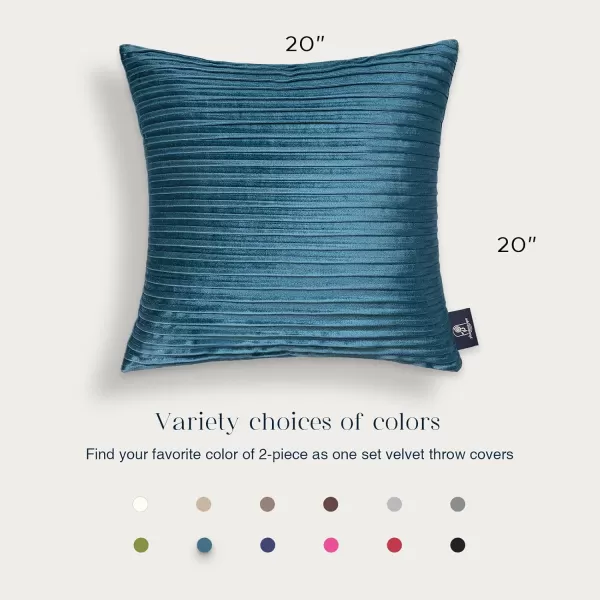 Phantoscope Pack of 2 Velvet Decorative Throw Pillow Covers  Crushed Velvet Handmade Pleated Design  Soft Solid Square Pillow Case for Couch Bed and Chair Beige 18 x 18 inches 45 x 45 cmLake Blue