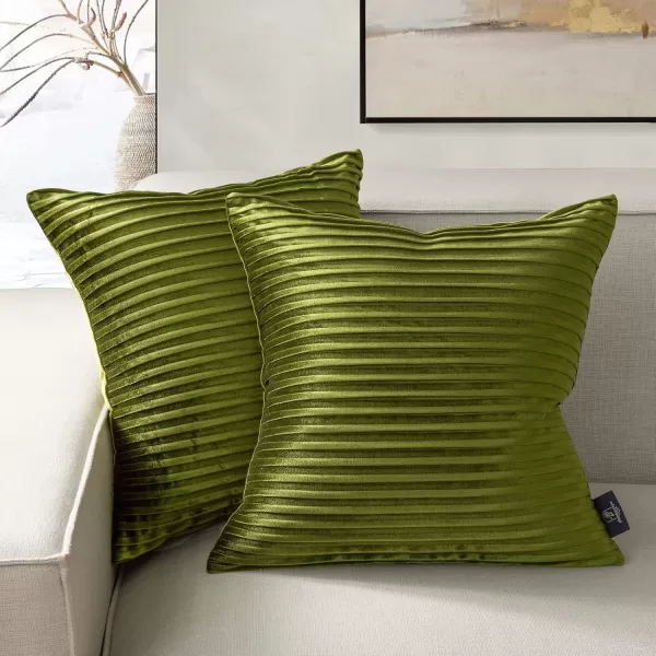 Phantoscope Pack of 2 Velvet Decorative Throw Pillow Covers  Crushed Velvet Handmade Pleated Design  Soft Solid Square Pillow Case for Couch Bed and Chair Beige 18 x 18 inches 45 x 45 cmGreen