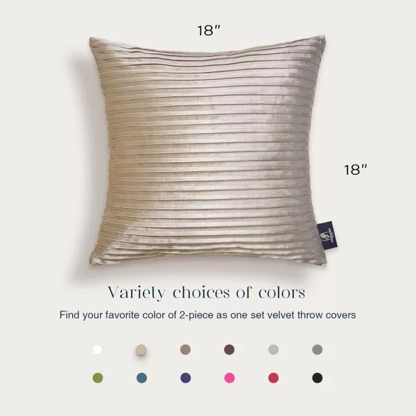 Phantoscope Pack of 2 Velvet Decorative Throw Pillow Covers  Crushed Velvet Handmade Pleated Design  Soft Solid Square Pillow Case for Couch Bed and Chair Beige 18 x 18 inches 45 x 45 cmBeige
