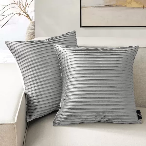 Phantoscope Pack of 2 Velvet Decorative Throw Pillow Covers  Crushed Velvet Handmade Pleated Design  Soft Solid Square Pillow Case for Couch Bed and Chair Beige 18 x 18 inches 45 x 45 cmGray