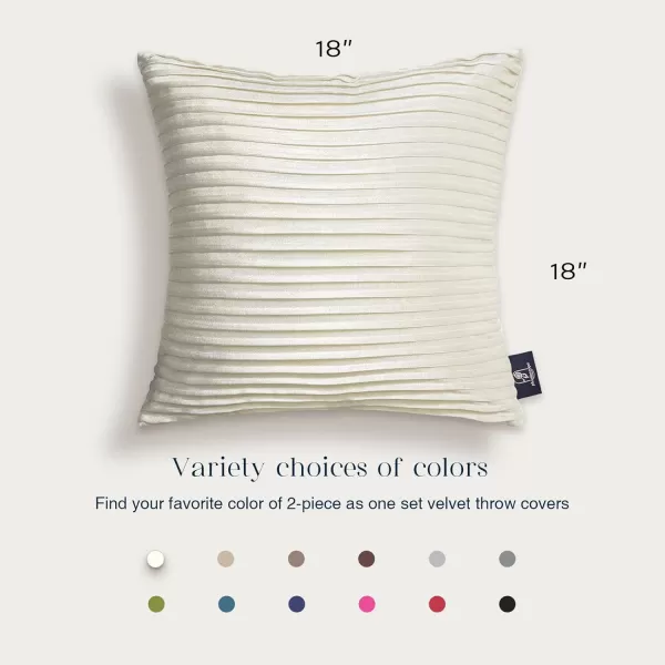 Phantoscope Pack of 2 Velvet Decorative Throw Pillow Covers  Crushed Velvet Handmade Pleated Design  Soft Solid Square Pillow Case for Couch Bed and Chair Beige 18 x 18 inches 45 x 45 cmOff White