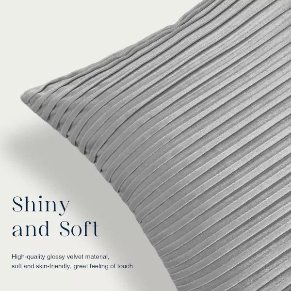 Phantoscope Pack of 2 Velvet Decorative Throw Pillow Covers  Crushed Velvet Handmade Pleated Design  Soft Solid Square Pillow Case for Couch Bed and Chair Beige 18 x 18 inches 45 x 45 cmGray