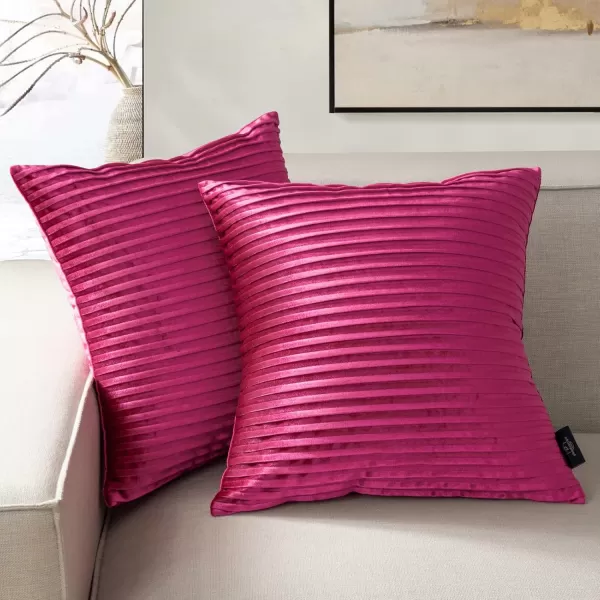 Phantoscope Pack of 2 Velvet Decorative Throw Pillow Covers  Crushed Velvet Handmade Pleated Design  Soft Solid Square Pillow Case for Couch Bed and Chair Beige 18 x 18 inches 45 x 45 cmHot Pink