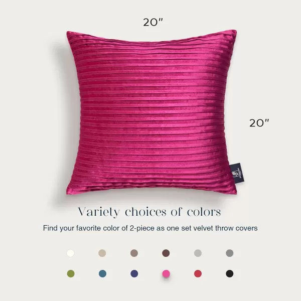Phantoscope Pack of 2 Velvet Decorative Throw Pillow Covers  Crushed Velvet Handmade Pleated Design  Soft Solid Square Pillow Case for Couch Bed and Chair Beige 18 x 18 inches 45 x 45 cmHot Pink