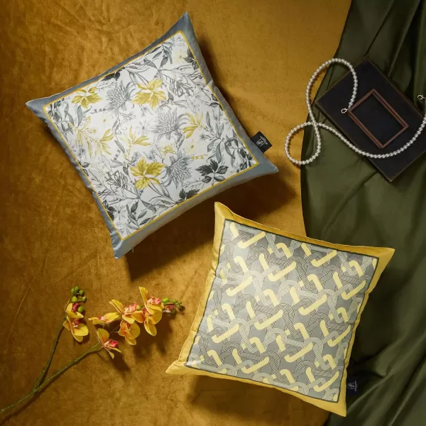 Phantoscope Pack of 4 Velvet Throw Pillow Covers Decorative Soft Velvet Pillows Vintage Chinoiserie Pillow Covers Square Cushion Case for Couch Bed Sofa BlueGreyWhite 18x18 inchesYellow