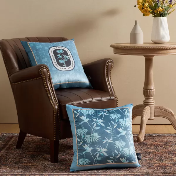Phantoscope Pack of 4 Velvet Throw Pillow Covers Decorative Soft Velvet Pillows Vintage Chinoiserie Pillow Covers Square Cushion Case for Couch Bed Sofa BlueGreyWhite 18x18 inchesBlue
