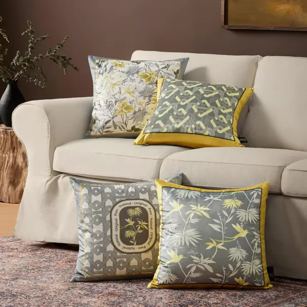 Phantoscope Pack of 4 Velvet Throw Pillow Covers Decorative Soft Velvet Pillows Vintage Chinoiserie Pillow Covers Square Cushion Case for Couch Bed Sofa BlueGreyWhite 18x18 inchesYellow