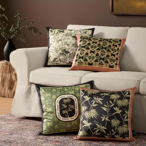 Phantoscope Pack of 4 Velvet Throw Pillow Covers Decorative Soft Velvet Pillows Vintage Chinoiserie Pillow Covers Square Cushion Case for Couch Bed Sofa BlueGreyWhite 18x18 inchesDark Green