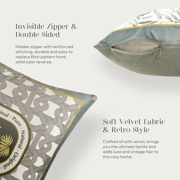 Phantoscope Pack of 4 Velvet Throw Pillow Covers Decorative Soft Velvet Pillows Vintage Chinoiserie Pillow Covers Square Cushion Case for Couch Bed Sofa BlueGreyWhite 18x18 inchesYellow