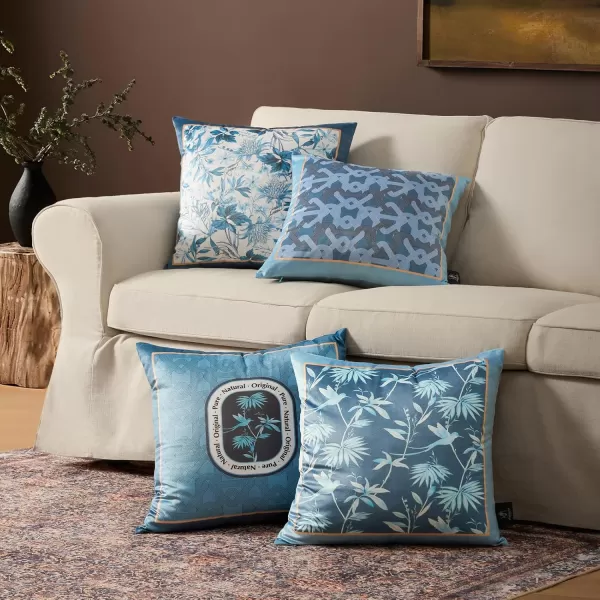 Phantoscope Pack of 4 Velvet Throw Pillow Covers Decorative Soft Velvet Pillows Vintage Chinoiserie Pillow Covers Square Cushion Case for Couch Bed Sofa BlueGreyWhite 18x18 inchesBlue