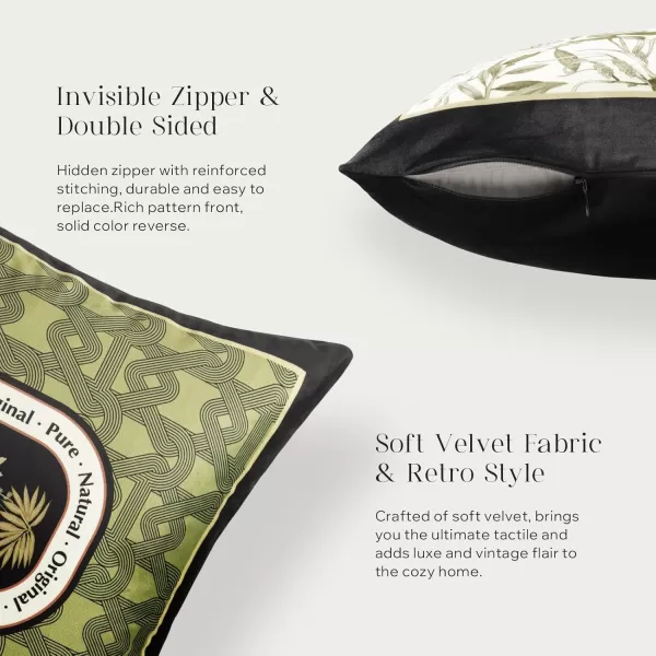 Phantoscope Pack of 4 Velvet Throw Pillow Covers Decorative Soft Velvet Pillows Vintage Chinoiserie Pillow Covers Square Cushion Case for Couch Bed Sofa BlueGreyWhite 18x18 inchesDark Green