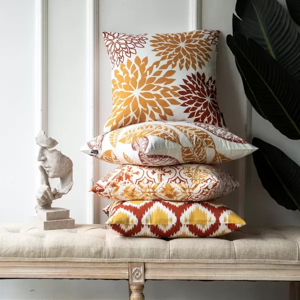 Phantoscope Set of 4 New Living Series Halloween Velvet Pillows Leaf Geometric Throw Decorative Fall Velvet Pillow Cover Cushion Cover Orange and Black 18 x 18 inches 45 x 45 cmOrange