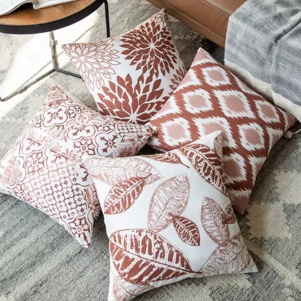 Phantoscope Set of 4 New Living Series Halloween Velvet Pillows Leaf Geometric Throw Decorative Fall Velvet Pillow Cover Cushion Cover Orange and Black 18 x 18 inches 45 x 45 cmCaramel