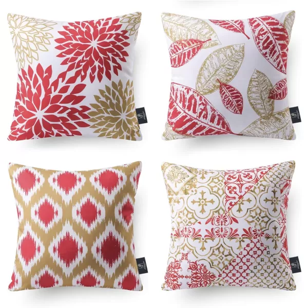 Phantoscope Set of 4 New Living Series Halloween Velvet Pillows Leaf Geometric Throw Decorative Fall Velvet Pillow Cover Cushion Cover Orange and Black 18 x 18 inches 45 x 45 cmYellow and Red