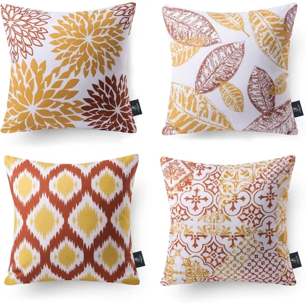Phantoscope Set of 4 New Living Series Halloween Velvet Pillows Leaf Geometric Throw Decorative Fall Velvet Pillow Cover Cushion Cover Orange and Black 18 x 18 inches 45 x 45 cmOrange