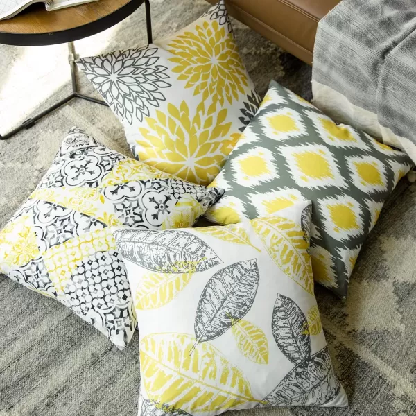 Phantoscope Set of 4 New Living Series Halloween Velvet Pillows Leaf Geometric Throw Decorative Fall Velvet Pillow Cover Cushion Cover Orange and Black 18 x 18 inches 45 x 45 cmYellow