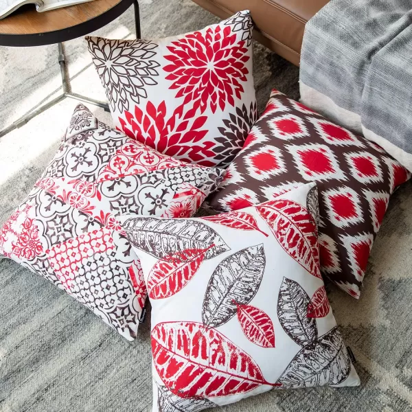 Phantoscope Set of 4 New Living Series Halloween Velvet Pillows Leaf Geometric Throw Decorative Fall Velvet Pillow Cover Cushion Cover Orange and Black 18 x 18 inches 45 x 45 cmRed