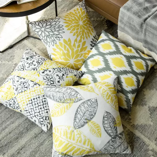 Phantoscope Set of 4 New Living Series Halloween Velvet Pillows Leaf Geometric Throw Decorative Fall Velvet Pillow Cover Cushion Cover Orange and Black 18 x 18 inches 45 x 45 cmYellow