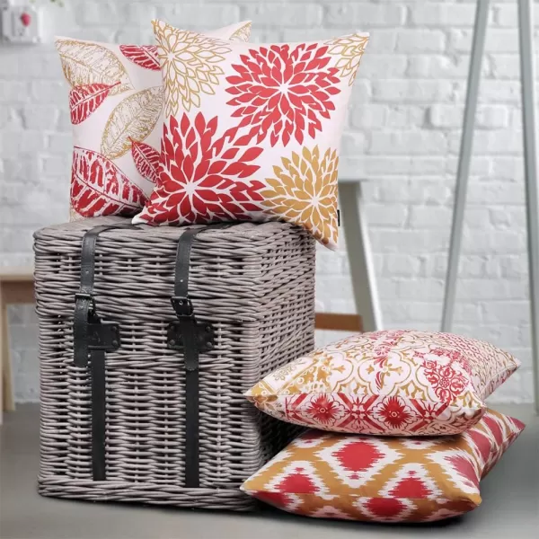 Phantoscope Set of 4 New Living Series Halloween Velvet Pillows Leaf Geometric Throw Decorative Fall Velvet Pillow Cover Cushion Cover Orange and Black 18 x 18 inches 45 x 45 cmYellow and Red