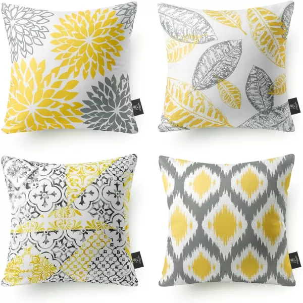 Phantoscope Set of 4 New Living Series Halloween Velvet Pillows Leaf Geometric Throw Decorative Fall Velvet Pillow Cover Cushion Cover Orange and Black 18 x 18 inches 45 x 45 cmYellow