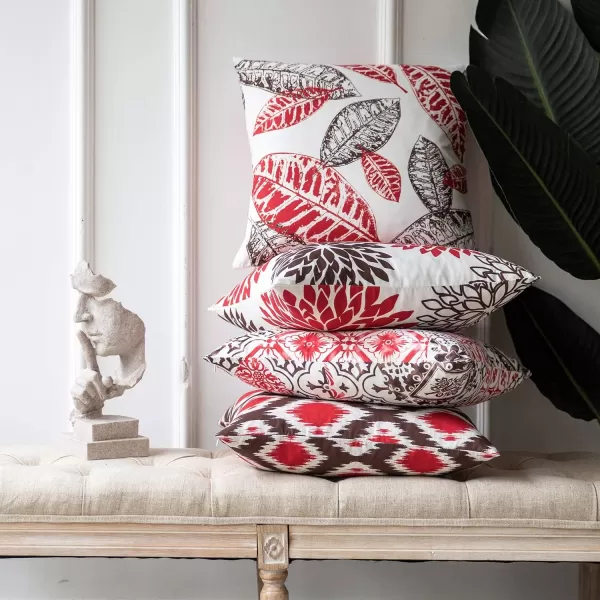 Phantoscope Set of 4 New Living Series Halloween Velvet Pillows Leaf Geometric Throw Decorative Fall Velvet Pillow Cover Cushion Cover Orange and Black 18 x 18 inches 45 x 45 cmRed