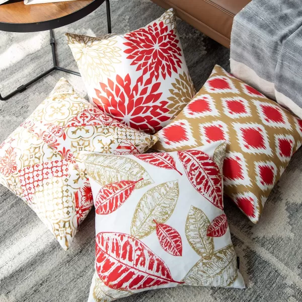 Phantoscope Set of 4 New Living Series Halloween Velvet Pillows Leaf Geometric Throw Decorative Fall Velvet Pillow Cover Cushion Cover Orange and Black 18 x 18 inches 45 x 45 cmYellow and Red