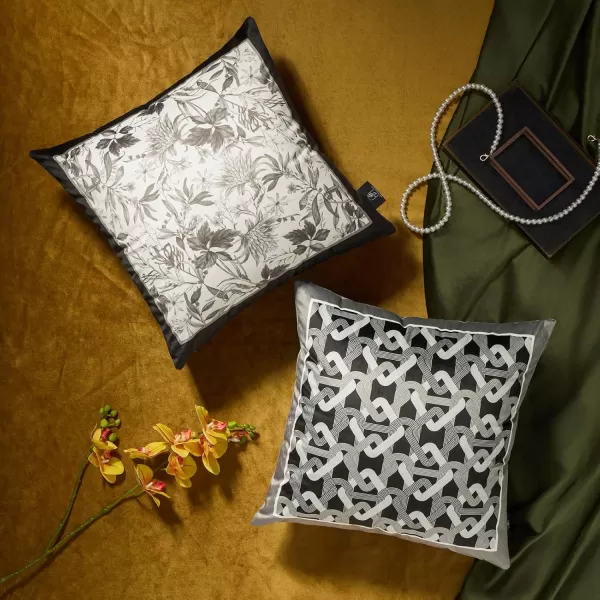 Phantoscope Set of 4 New Living Series Halloween Velvet Pillows Leaf Geometric Throw Decorative Fall Velvet Pillow Cover Cushion Cover Orange and Black 18 x 18 inches 45 x 45 cmBlack and Grey