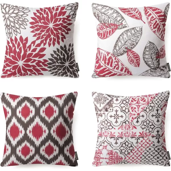 Phantoscope Set of 4 New Living Series Halloween Velvet Pillows Leaf Geometric Throw Decorative Fall Velvet Pillow Cover Cushion Cover Orange and Black 18 x 18 inches 45 x 45 cmRed