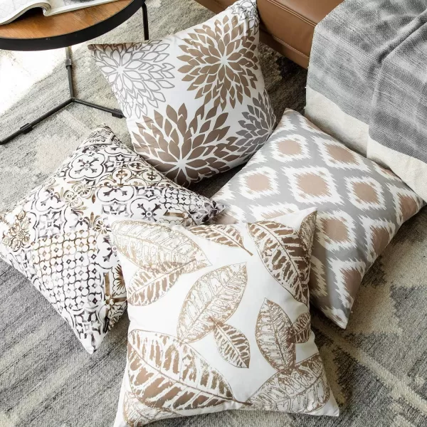 Phantoscope Set of 4 New Living Series Halloween Velvet Pillows Leaf Geometric Throw Decorative Fall Velvet Pillow Cover Cushion Cover Orange and Black 18 x 18 inches 45 x 45 cmCoffee