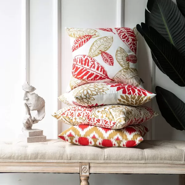 Phantoscope Set of 4 New Living Series Halloween Velvet Pillows Leaf Geometric Throw Decorative Fall Velvet Pillow Cover Cushion Cover Orange and Black 18 x 18 inches 45 x 45 cmYellow and Red