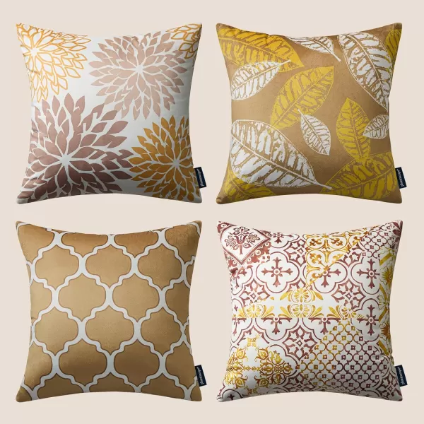 Phantoscope Set of 4 New Living Series Halloween Velvet Pillows Leaf Geometric Throw Decorative Fall Velvet Pillow Cover Cushion Cover Orange and Black 18 x 18 inches 45 x 45 cmBeigeGold